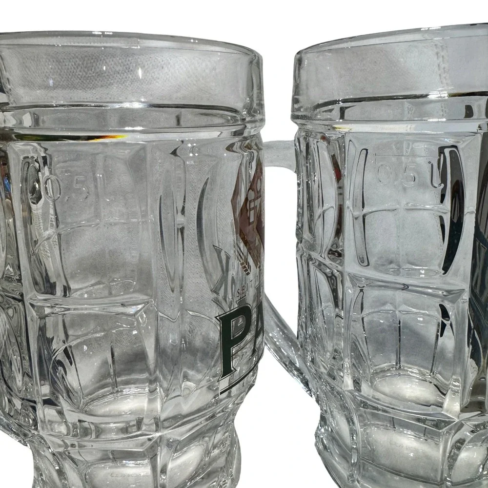 Park Brauerei Beer Stein Set of 2 0.5L Dimpled Glass Mug Clear